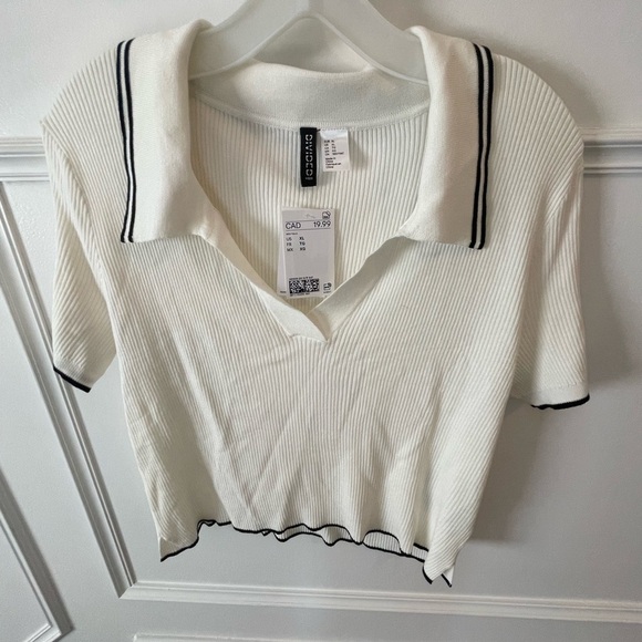 H&M Ribbed Polo Shirt Fitted Short Sleeve - Picture 2 of 4